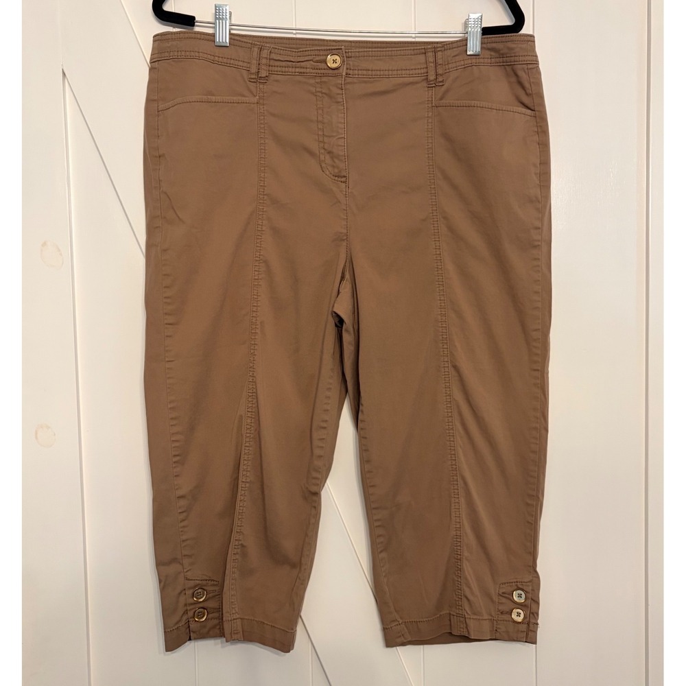 JM Collection Capri Pants Womens 16P Taupe Khaki Stretch Petite Crop Pants